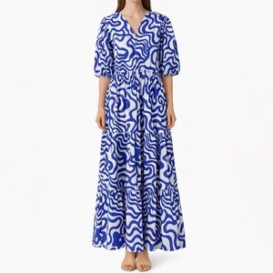 NWT Oliphant Tiered Maxi Dress Abstract Print Purple White Size XL